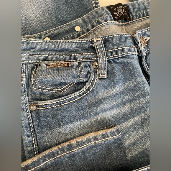 2 pair REROCK express denim jeans designer thick stitching bootcut 6R light dark - Picture 3 of 7